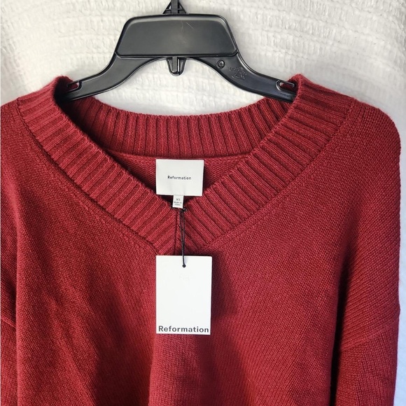Reformation Rich Red V-Neck Sweater - Picture 2 of 8
